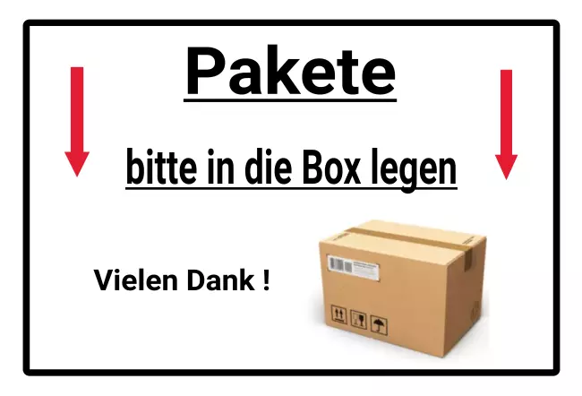 Hinweis Pakete in die Box Bild