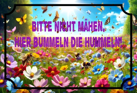 Hinweis Bitte nicht Mähen. Hier Bummeln die Hummeln! Bild