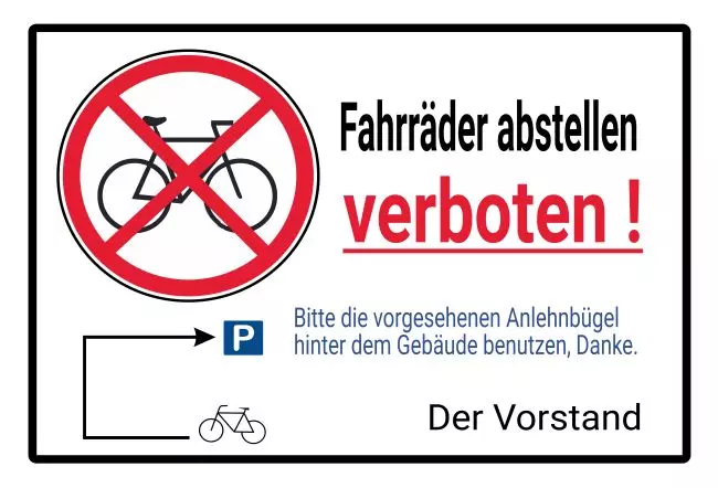  Hinweis Fahrräder abstellen verboten Bild