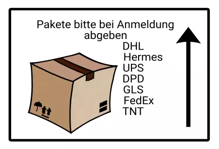 Hinweis Pakete bei Anmeldung abgeben Bild