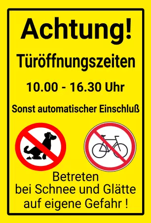 Hinweis Türöffnungszeiten Bild