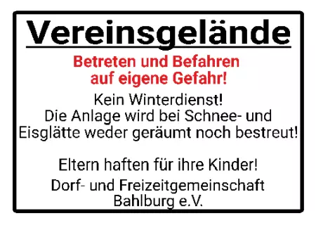 Hinweis VEREINSGELÄNDE Bild