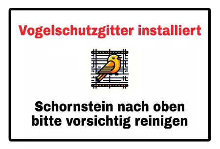 Hinweis Vogelschutzgitter installiert Bild