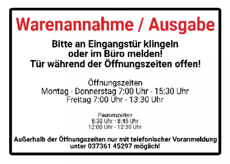 Hinweis Warenannahme / Ausgabe Bild